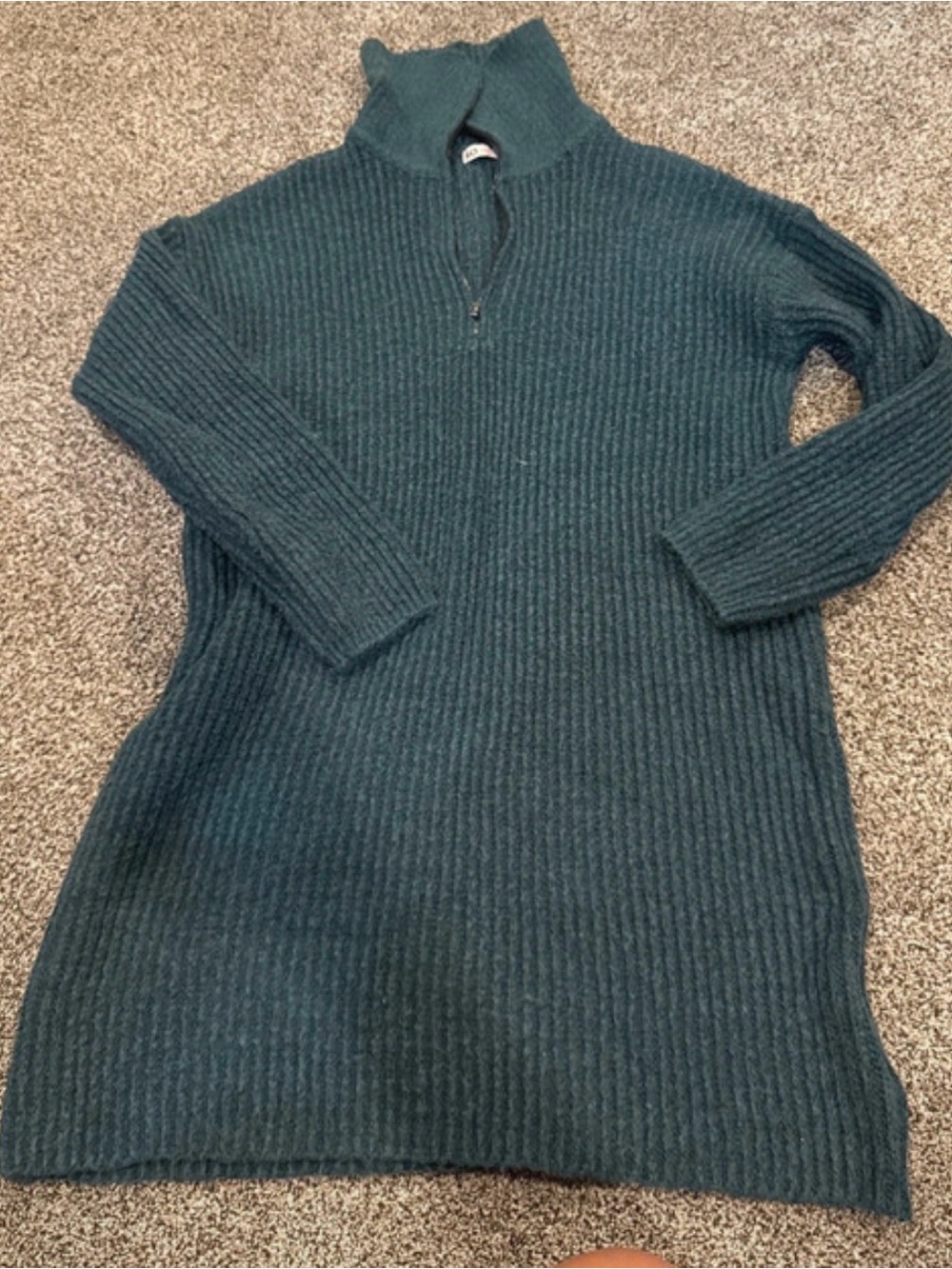 SO Dark Teal Ribbed Half-Zip Turtleneck Sweater Dress